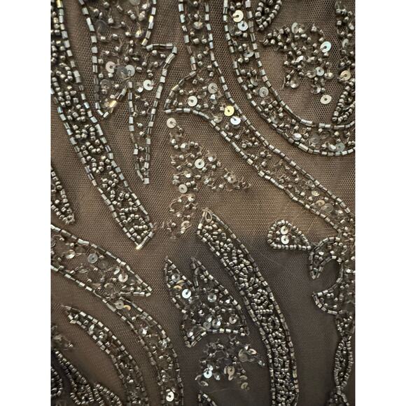 NWT PISARRO NIGHTS $268 Mocha Sequin Illusion Mesh 3/4 Sleeve Gown Size 14 - Picture 9 of 11